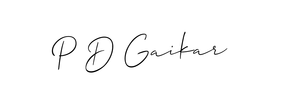 The best way (Allison_Script) to make a short signature is to pick only two or three words in your name. The name P D Gaikar include a total of six letters. For converting this name. P D Gaikar signature style 2 images and pictures png