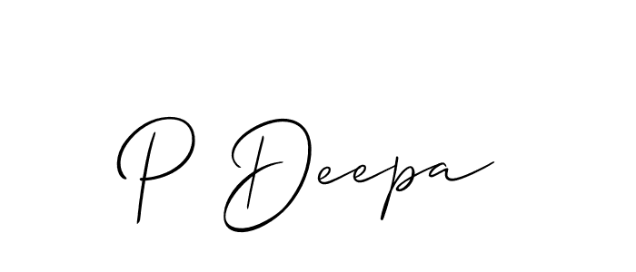 The best way (Allison_Script) to make a short signature is to pick only two or three words in your name. The name P Deepa include a total of six letters. For converting this name. P Deepa signature style 2 images and pictures png