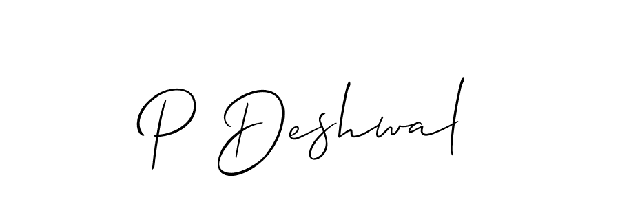 The best way (Allison_Script) to make a short signature is to pick only two or three words in your name. The name P Deshwal include a total of six letters. For converting this name. P Deshwal signature style 2 images and pictures png