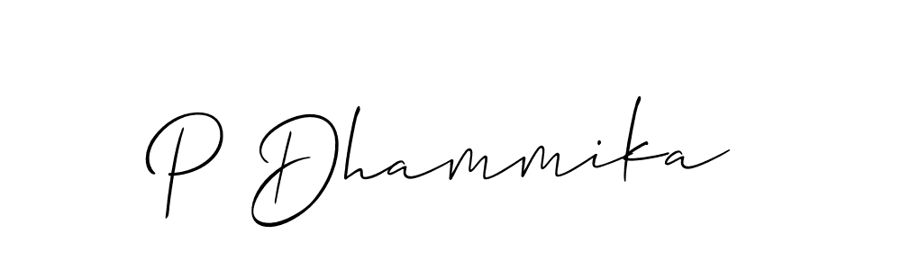 Use a signature maker to create a handwritten signature online. With this signature software, you can design (Allison_Script) your own signature for name P Dhammika. P Dhammika signature style 2 images and pictures png