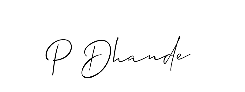 Similarly Allison_Script is the best handwritten signature design. Signature creator online .You can use it as an online autograph creator for name P Dhande. P Dhande signature style 2 images and pictures png
