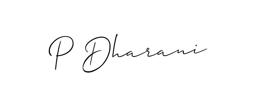 Use a signature maker to create a handwritten signature online. With this signature software, you can design (Allison_Script) your own signature for name P Dharani. P Dharani signature style 2 images and pictures png