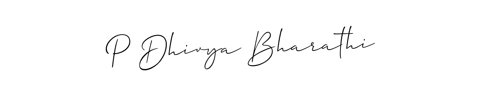 How to Draw P Dhivya Bharathi signature style? Allison_Script is a latest design signature styles for name P Dhivya Bharathi. P Dhivya Bharathi signature style 2 images and pictures png
