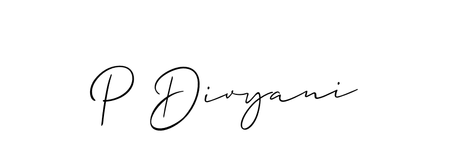 Also You can easily find your signature by using the search form. We will create P Divyani name handwritten signature images for you free of cost using Allison_Script sign style. P Divyani signature style 2 images and pictures png