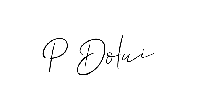 Use a signature maker to create a handwritten signature online. With this signature software, you can design (Allison_Script) your own signature for name P Dolui. P Dolui signature style 2 images and pictures png