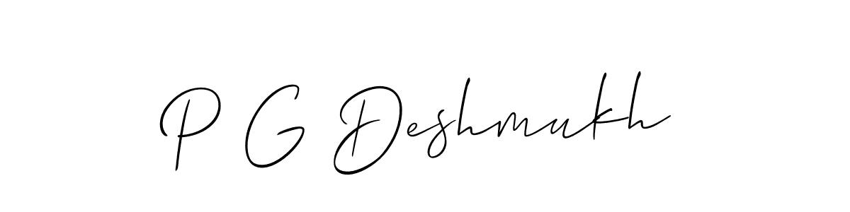 How to make P G Deshmukh name signature. Use Allison_Script style for creating short signs online. This is the latest handwritten sign. P G Deshmukh signature style 2 images and pictures png