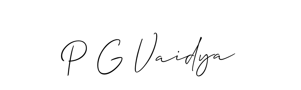 Use a signature maker to create a handwritten signature online. With this signature software, you can design (Allison_Script) your own signature for name P G Vaidya. P G Vaidya signature style 2 images and pictures png