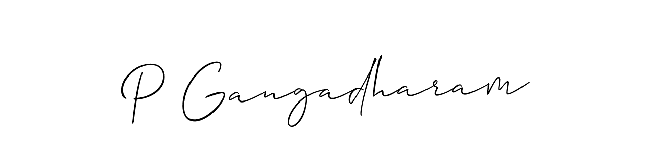 Also You can easily find your signature by using the search form. We will create P Gangadharam name handwritten signature images for you free of cost using Allison_Script sign style. P Gangadharam signature style 2 images and pictures png