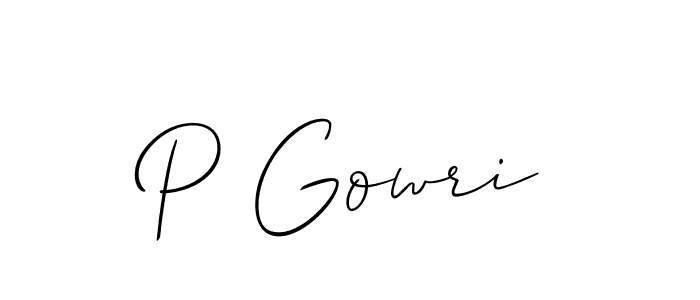 Create a beautiful signature design for name P Gowri. With this signature (Allison_Script) fonts, you can make a handwritten signature for free. P Gowri signature style 2 images and pictures png