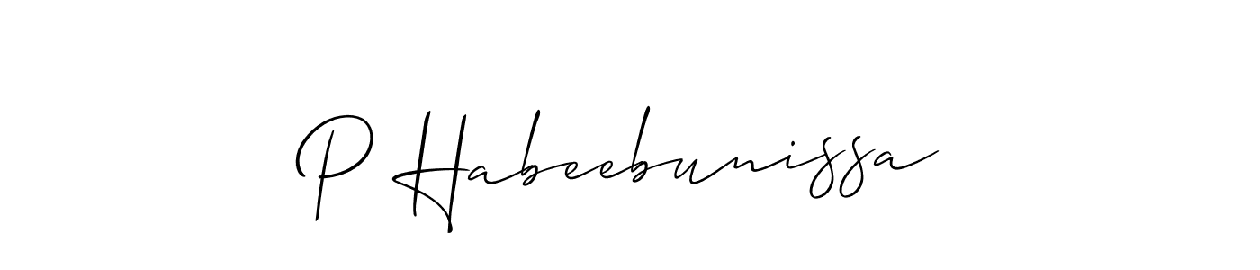 This is the best signature style for the P Habeebunissa name. Also you like these signature font (Allison_Script). Mix name signature. P Habeebunissa signature style 2 images and pictures png