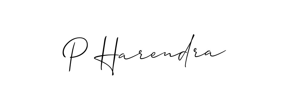 The best way (Allison_Script) to make a short signature is to pick only two or three words in your name. The name P Harendra include a total of six letters. For converting this name. P Harendra signature style 2 images and pictures png