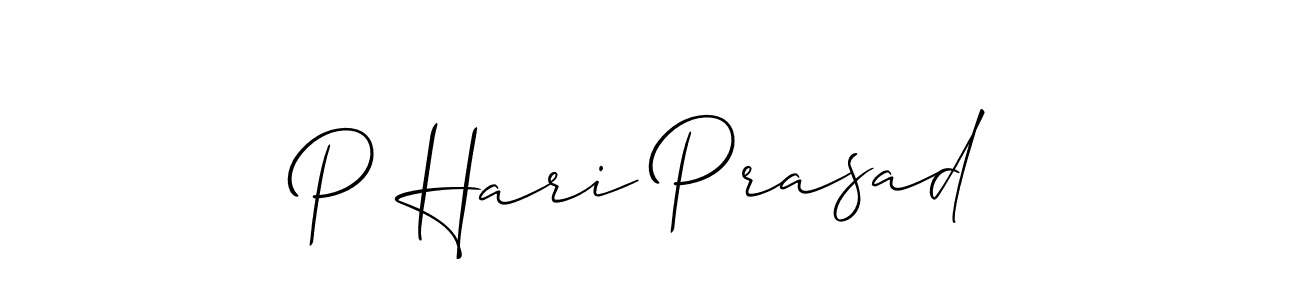 The best way (Allison_Script) to make a short signature is to pick only two or three words in your name. The name P Hari Prasad include a total of six letters. For converting this name. P Hari Prasad signature style 2 images and pictures png