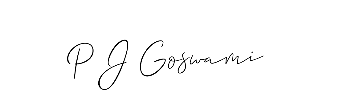 The best way (Allison_Script) to make a short signature is to pick only two or three words in your name. The name P J Goswami include a total of six letters. For converting this name. P J Goswami signature style 2 images and pictures png