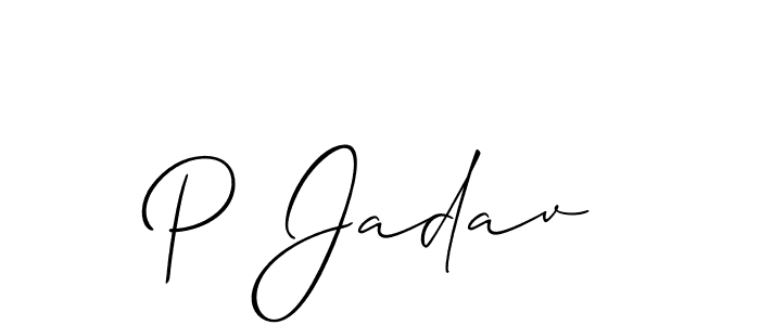 Design your own signature with our free online signature maker. With this signature software, you can create a handwritten (Allison_Script) signature for name P Jadav. P Jadav signature style 2 images and pictures png