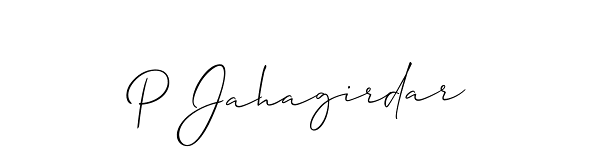 How to make P Jahagirdar name signature. Use Allison_Script style for creating short signs online. This is the latest handwritten sign. P Jahagirdar signature style 2 images and pictures png