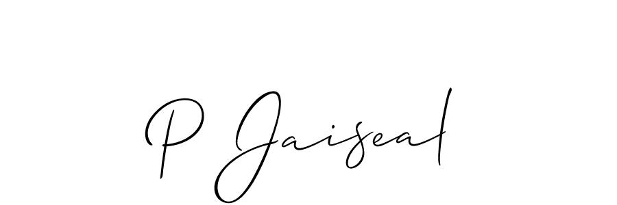 How to make P Jaiseal name signature. Use Allison_Script style for creating short signs online. This is the latest handwritten sign. P Jaiseal signature style 2 images and pictures png