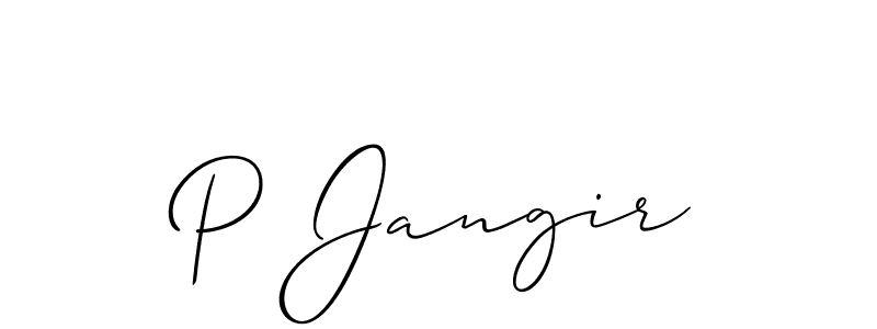 How to make P Jangir name signature. Use Allison_Script style for creating short signs online. This is the latest handwritten sign. P Jangir signature style 2 images and pictures png