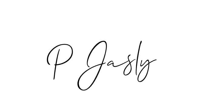 Also we have P Jasly name is the best signature style. Create professional handwritten signature collection using Allison_Script autograph style. P Jasly signature style 2 images and pictures png