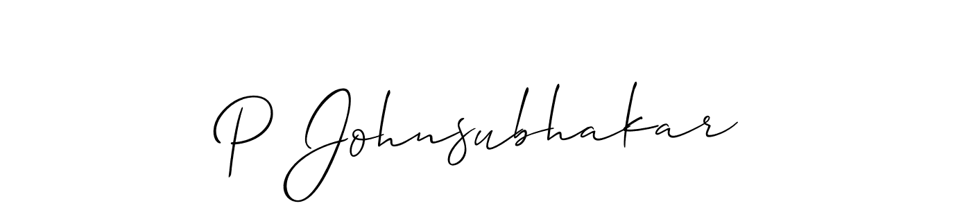 This is the best signature style for the P Johnsubhakar name. Also you like these signature font (Allison_Script). Mix name signature. P Johnsubhakar signature style 2 images and pictures png