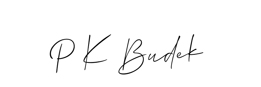 Design your own signature with our free online signature maker. With this signature software, you can create a handwritten (Allison_Script) signature for name P K Budek. P K Budek signature style 2 images and pictures png