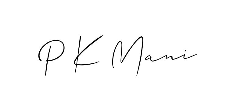 The best way (Allison_Script) to make a short signature is to pick only two or three words in your name. The name P K Mani include a total of six letters. For converting this name. P K Mani signature style 2 images and pictures png