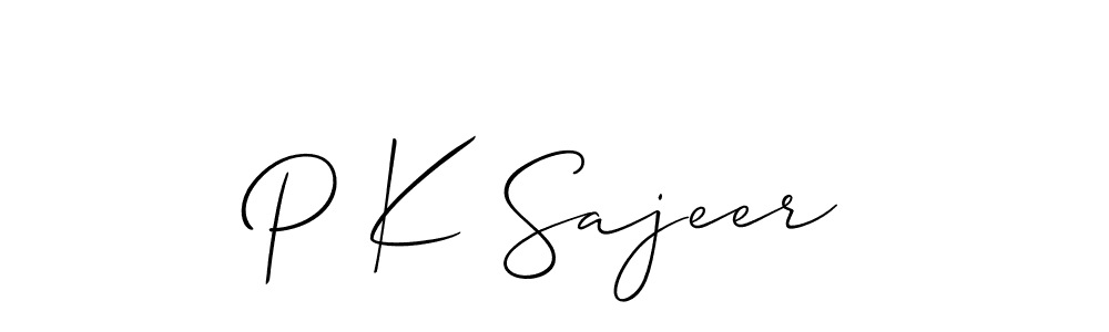 Use a signature maker to create a handwritten signature online. With this signature software, you can design (Allison_Script) your own signature for name P K Sajeer. P K Sajeer signature style 2 images and pictures png