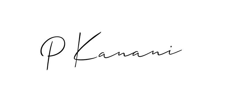 Use a signature maker to create a handwritten signature online. With this signature software, you can design (Allison_Script) your own signature for name P Kanani. P Kanani signature style 2 images and pictures png