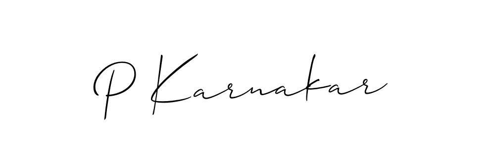 Use a signature maker to create a handwritten signature online. With this signature software, you can design (Allison_Script) your own signature for name P Karnakar. P Karnakar signature style 2 images and pictures png