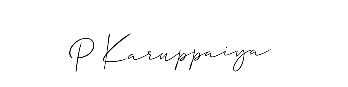 Use a signature maker to create a handwritten signature online. With this signature software, you can design (Allison_Script) your own signature for name P Karuppaiya. P Karuppaiya signature style 2 images and pictures png