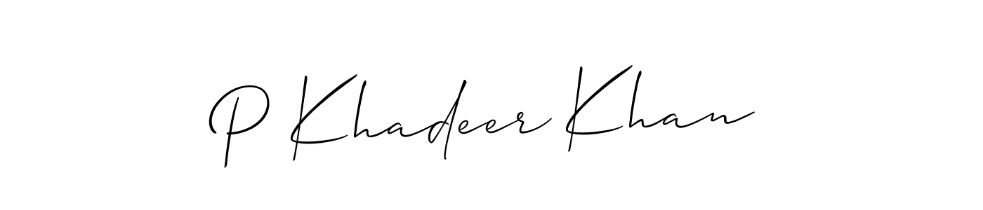 Also You can easily find your signature by using the search form. We will create P Khadeer Khan name handwritten signature images for you free of cost using Allison_Script sign style. P Khadeer Khan signature style 2 images and pictures png
