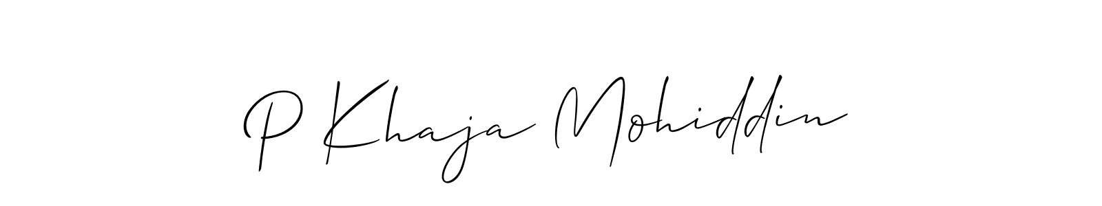 if you are searching for the best signature style for your name P Khaja Mohiddin. so please give up your signature search. here we have designed multiple signature styles  using Allison_Script. P Khaja Mohiddin signature style 2 images and pictures png