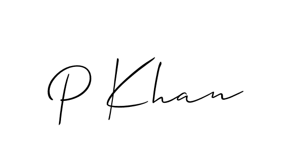 Allison_Script is a professional signature style that is perfect for those who want to add a touch of class to their signature. It is also a great choice for those who want to make their signature more unique. Get P Khan name to fancy signature for free. P Khan signature style 2 images and pictures png