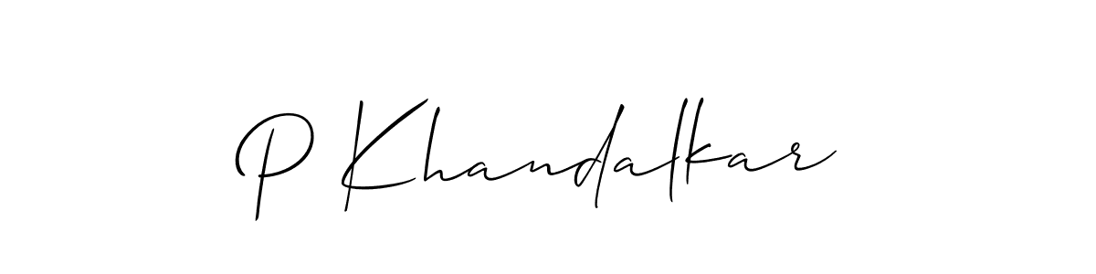 Also You can easily find your signature by using the search form. We will create P Khandalkar name handwritten signature images for you free of cost using Allison_Script sign style. P Khandalkar signature style 2 images and pictures png