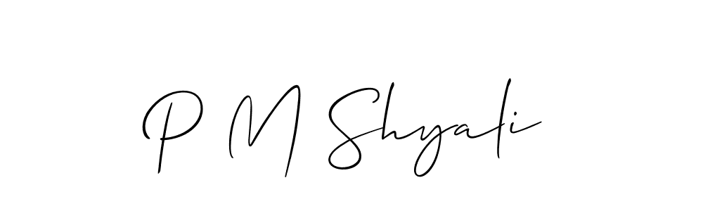 Also You can easily find your signature by using the search form. We will create P M Shyali name handwritten signature images for you free of cost using Allison_Script sign style. P M Shyali signature style 2 images and pictures png