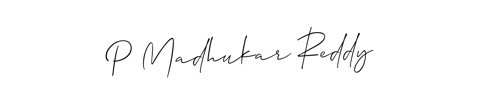 This is the best signature style for the P Madhukar Reddy name. Also you like these signature font (Allison_Script). Mix name signature. P Madhukar Reddy signature style 2 images and pictures png