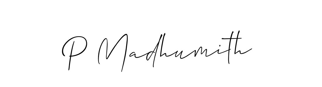 It looks lik you need a new signature style for name P Madhumith. Design unique handwritten (Allison_Script) signature with our free signature maker in just a few clicks. P Madhumith signature style 2 images and pictures png