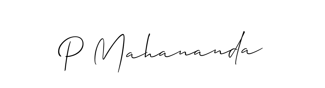 The best way (Allison_Script) to make a short signature is to pick only two or three words in your name. The name P Mahananda include a total of six letters. For converting this name. P Mahananda signature style 2 images and pictures png