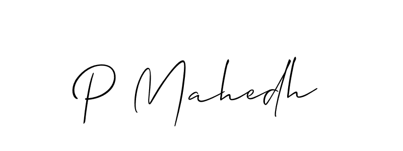 Use a signature maker to create a handwritten signature online. With this signature software, you can design (Allison_Script) your own signature for name P Mahedh. P Mahedh signature style 2 images and pictures png