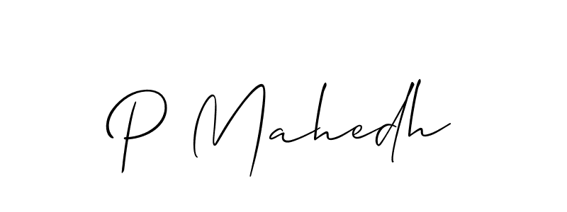 Use a signature maker to create a handwritten signature online. With this signature software, you can design (Allison_Script) your own signature for name P Mahedh. P Mahedh signature style 2 images and pictures png