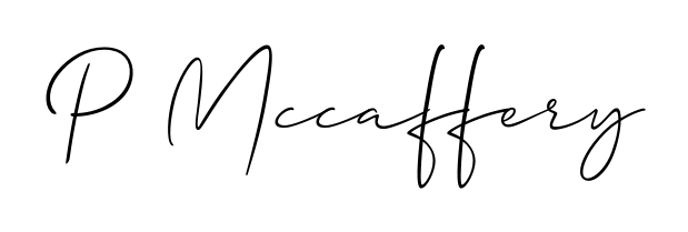 A sleek calligraphic signature for name P Mccaffery utilizing Allison_Script styling. Great for adding personal signatures to photos and art. P Mccaffery signature style 2 images and pictures png