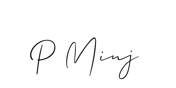 The best way (Allison_Script) to make a short signature is to pick only two or three words in your name. The name P Minj include a total of six letters. For converting this name. P Minj signature style 2 images and pictures png