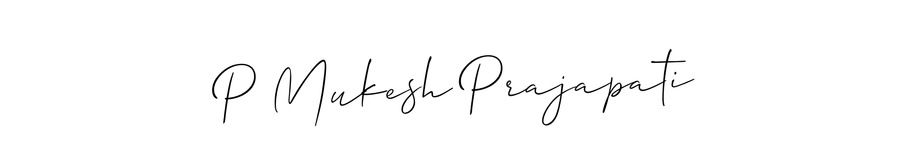 How to make P Mukesh Prajapati name signature. Use Allison_Script style for creating short signs online. This is the latest handwritten sign. P Mukesh Prajapati signature style 2 images and pictures png