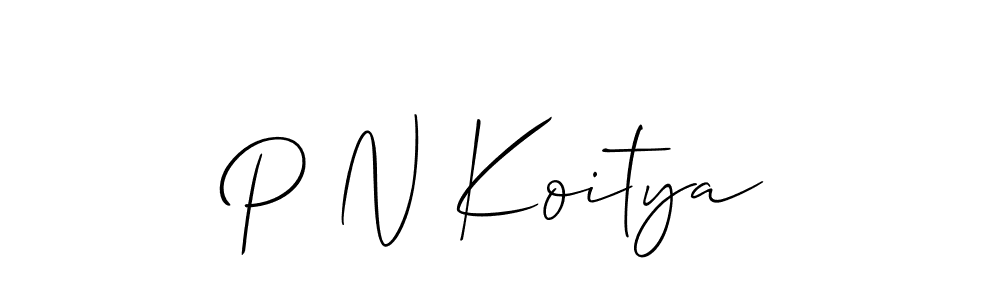 Use a signature maker to create a handwritten signature online. With this signature software, you can design (Allison_Script) your own signature for name P N Koitya. P N Koitya signature style 2 images and pictures png