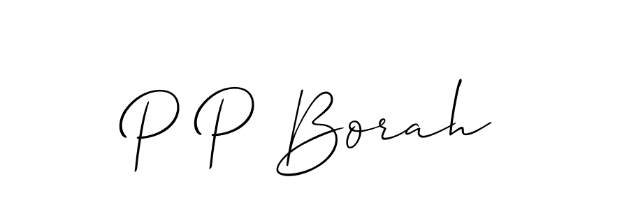 How to make P P Borah name signature. Use Allison_Script style for creating short signs online. This is the latest handwritten sign. P P Borah signature style 2 images and pictures png