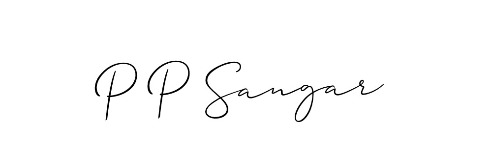 Use a signature maker to create a handwritten signature online. With this signature software, you can design (Allison_Script) your own signature for name P P Sangar. P P Sangar signature style 2 images and pictures png