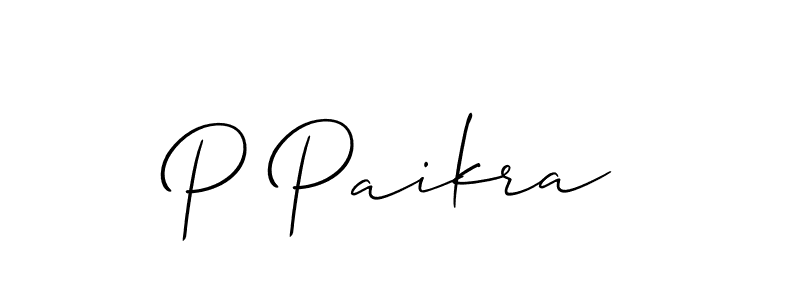 Design your own signature with our free online signature maker. With this signature software, you can create a handwritten (Allison_Script) signature for name P Paikra. P Paikra signature style 2 images and pictures png