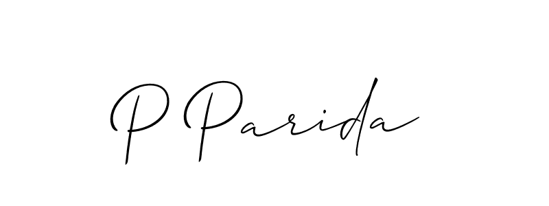 Use a signature maker to create a handwritten signature online. With this signature software, you can design (Allison_Script) your own signature for name P Parida. P Parida signature style 2 images and pictures png