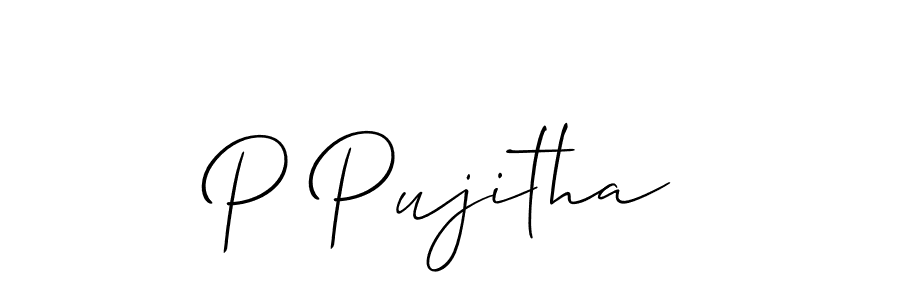 if you are searching for the best signature style for your name P Pujitha. so please give up your signature search. here we have designed multiple signature styles  using Allison_Script. P Pujitha signature style 2 images and pictures png