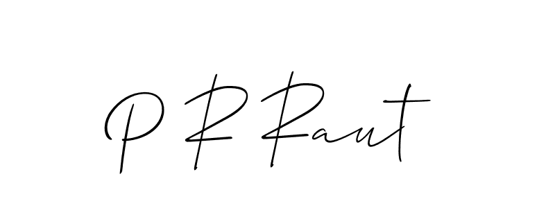 The best way (Allison_Script) to make a short signature is to pick only two or three words in your name. The name P R Raut include a total of six letters. For converting this name. P R Raut signature style 2 images and pictures png