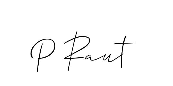 The best way (Allison_Script) to make a short signature is to pick only two or three words in your name. The name P Raut include a total of six letters. For converting this name. P Raut signature style 2 images and pictures png